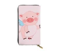 YYHWHJDE Portefeuille long en cuir de qualité avec imprimé cochon volant de dessin animé conçu pour les filles et les femmes tendance 19 x 10,5 cm, Noir , Taille unique