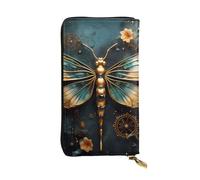 YYHWHJDE Portefeuille long en cuir de qualité avec imprimé floral libellule doré, conçu pour les filles et les femmes, élégant, 19 x 10,5 cm, noir, taille unique