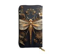 YYHWHJDE Portefeuille long en cuir de qualité avec imprimé libellule dorée conçu pour les filles et les femmes à la mode, élégant, 19 x 10,5 cm, noir, taille unique