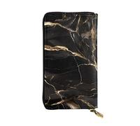 YYHWHJDE Portefeuille long en cuir de qualité avec imprimé marbre noir et or conçu pour les filles et les femmes à la mode, élégant, 19 x 10,5 cm, noir, taille unique