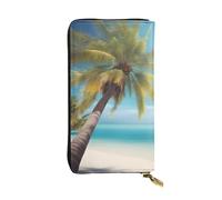 YYHWHJDE Portefeuille long en cuir de qualité avec imprimé palmiers et mer transparente, conçu pour les filles et les femmes, élégant 19 x 10,5 cm, Noir , Taille unique