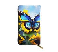 YYHWHJDE Portefeuille long en cuir de qualité avec imprimé tournesol et papillon bleu, conçu pour les filles et les femmes, élégant 19 x 10,5 cm, Noir , Taille unique