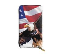 YYHWHJDE Portefeuille long en cuir de qualité avec motif aigle patriotique des États-Unis avec image du drapeau américain, conçu pour les filles et les femmes, élégant 19 x 10,5 cm, Noir , Taille