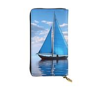 YYHWHJDE Portefeuille long en cuir de qualité avec motif bateau à voile bleu, conçu pour les filles et les femmes, élégant 19 x 10,5 cm, Noir , Taille unique