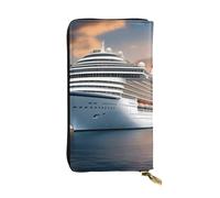 YYHWHJDE Portefeuille long en cuir de qualité avec motif bateau de croisière sur la mer, conçu pour les filles et les femmes, élégant 19 x 10,5 cm, Noir , Taille unique