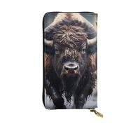 YYHWHJDE Portefeuille long en cuir de qualité avec motif bison d'Amérique du Nord, conçu pour les filles et les femmes, élégant 19 x 10,5 cm, Noir , Taille unique