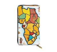 YYHWHJDE Portefeuille long en cuir de qualité avec motif carte africaine et motif ethnique, conçu pour les filles et les femmes, élégant 19 x 10,5 cm, Noir , Taille unique