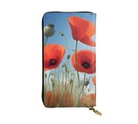 YYHWHJDE Portefeuille long en cuir de qualité avec motif coquelicots sur le ciel bleu, conçu pour les filles et les femmes, élégant 19 x 10,5 cm, Noir , Taille unique