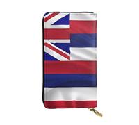 YYHWHJDE Portefeuille long en cuir de qualité avec motif drapeau d'Hawaï pour filles et femmes 19 x 10,5 cm, Noir , Taille unique