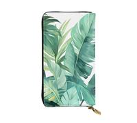 YYHWHJDE Portefeuille long en cuir de qualité avec motif feuilles de bananier tropicales pour filles et femmes 19 x 10,5 cm, Noir , Taille unique