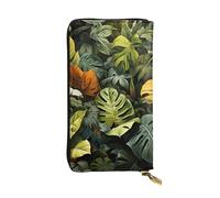 YYHWHJDE Portefeuille long en cuir de qualité avec motif feuilles de palmier tropicales, conçu pour les filles et les femmes, élégant 19 x 10,5 cm, Noir , Taille unique