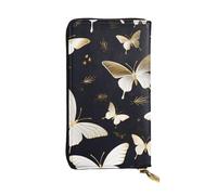 YYHWHJDE Portefeuille long en cuir de qualité avec motif papillons dorés et blancs - Pour filles et femmes - 19 x 10,5 cm - Noir - Taille unique, noir, One Size
