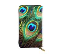 YYHWHJDE Portefeuille long en cuir de qualité avec motif plumes de paon pour filles et femmes 19 x 10,5 cm, Noir , Taille unique