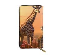 YYHWHJDE Portefeuille long en cuir de qualité imprimé girafe maman et bébé pour filles et femmes 19 x 10,5 cm, Noir , Taille unique
