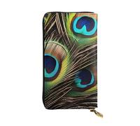 YYHWHJDE Portefeuille long en cuir de qualité imprimé plumes de paon pour filles et femmes tendance 19 x 10,5 cm, Noir , Taille unique