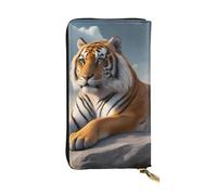 YYHWHJDE Portefeuille long en cuir de qualité pour filles et femmes 19 x 10,5 cm Motif tigre majestueux se reposant sur un rocher avec ciel nuageux, Noir , Taille unique