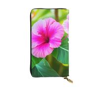 YYHWHJDE Portefeuille long en cuir de qualité pour filles et femmes Motif fleurs d'hibiscus tropicales 19 x 10,5 cm, Noir , Taille unique