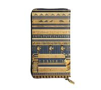YYHWHJDE Portefeuille long en cuir de qualité pour filles et femmes Motif fresques pharaoniques égyptiennes 19 x 10,5 cm, Noir , Taille unique