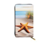 YYHWHJDE Portefeuille long en cuir de qualité pour filles et femmes Motif plage étoiles de mer 19 x 10,5 cm, Noir , Taille unique