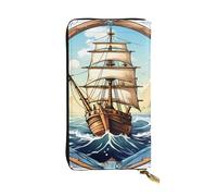 YYHWHJDE Portefeuille long en cuir de qualité pour filles et femmes - Motif : voilier et boussole nautique - 19 x 10,5 cm, Noir , Taille unique