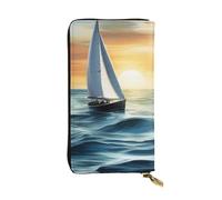YYHWHJDE Portefeuille long en cuir de qualité pour filles et femmes tendance Motif bateau à voile 19 x 10,5 cm, Noir , Taille unique