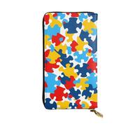 YYHWHJDE Portefeuille long en cuir de qualité pour la sensibilisation à l'autisme - Motif cœur - Pour filles et femmes - 19 x 10,5 cm, Noir , Taille unique