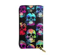 YYHWHJDE Portefeuille long en cuir imprimé crâne coloré conçu pour les filles et les femmes tendance, élégant et personnalisé 19 x 10,5 cm, noir, taille unique, Noir , Taille unique