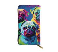 YYHWHJDE Portefeuille long en cuir imprimé de plusieurs chiens Pop Art Pugs Conçu pour les filles et les femmes tendance, élégant et personnalisé 19 x 10,5 cm, noir, taille unique, Noir , Taille