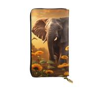 YYHWHJDE Portefeuille long en cuir imprimé éléphant et tournesol conçu pour les filles et les femmes tendance, élégant et personnalisé 19 x 10,5 cm, noir, taille unique, Noir , Taille unique
