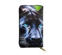 YYHWHJDE Portefeuille long en cuir imprimé Panther aux yeux bleus, conçu pour les filles et les femmes tendance, élégant et personnalisé 19 x 10,5 cm, noir, taille unique, Noir , Taille unique