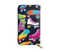 YYHWHJDE Portefeuille long en cuir imprimé patins à roulettes rétro conçu pour les filles et les femmes tendance élégant et personnalisé 19 x 10,5 cm, noir, taille unique, Noir , Taille unique