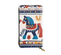 YYHWHJDE Portefeuille suédois Dala Horse Folk en cuir de qualité pour filles et femmes 19 x 10,5 cm, Noir , Taille unique