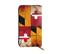 YYHWHJDE Portefeuille vintage en bois avec image du drapeau du Maryland en cuir de qualité, conçu pour les filles et les femmes, élégant 19 x 10,5 cm, Noir , Taille unique