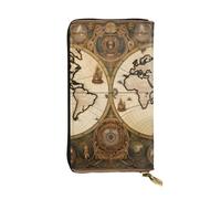 YYHWHJDE Portefeuille vintage en cuir de qualité avec motif carte du monde ancien, conçu pour les filles et les femmes, élégant 19 x 10,5 cm, Noir , Taille unique
