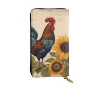 YYHWHJDE Portefeuille vintage en cuir de qualité avec motif de tournesol coq conçu pour les filles et les femmes tendance 19 x 10,5 cm, Noir , Taille unique