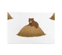 Yyhwhjde Puzzle de 1 000 pièces Ours brun dans la botte de foin Puzzle éducatif en bois pour soulager le stress