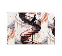 Yyhwhjde Puzzle de 1 000 pièces - Petit chat noir sur l'escalier en colimaçon - Puzzle éducatif en bois - Puzzles amusants pour soulager le stress