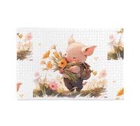 Yyhwhjde Puzzle de 1000 pièces Yyhwhjde Sanglier cueillir des fleurs Image éducative intellectuelle en bois Puzzles amusants pour soulager le stress