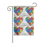 YYHWHJDE Puzzle de sensibilisation à l'autisme - Drapeaux de jardin imprimés en forme de cœur - 30,5 x 45,7 cm - Pour décoration de cour avec une largeur de poteau de 3 cm (drapeau uniquement, mât non