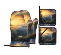 YYHWHJDE Rainbow Bridge Over The Canyon Picture Kitchen Baking Lot de 4 maniques isolantes anti-brûlure et isolation thermique