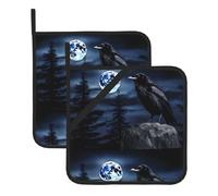 YYHWHJDE Raven in the Night Prints Lot de 2 tapis de casserole carrés isolés, épais, imperméables, faciles à nettoyer