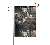 YYHWHJDE Rhino Reading Drapeau de jardin imprimé journal 30,5 x 45,7 cm pour décoration de cour avec 3 cm de largeur (drapeau uniquement, mât non inclus)