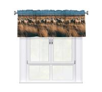 YYHWHJDE Rideau imprimé flocage de moutons sur la prairie avec tringle courte, 137,2 x 45,7 cm pour fenêtres, cuisine, salle de bain, buanderie et studio, avec filtre de lumière