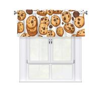 YYHWHJDE Rideaux courts avec tringle à cantonnière - 137,2 x 45,7 cm - Imprimé biscuits - Aliments et pépites de chocolat - Pour cuisine, salle de bain, buanderie, studio - Compatibles avec la plupart