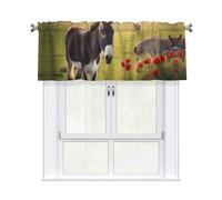 YYHWHJDE Rideaux courts avec tringle à cantonnière - 137,2 x 45,7 cm - Motif âne et fleur - Pour cuisine, salle de bain, buanderie, studio - S'adapte à la plupart des tringles à rideaux standard ou