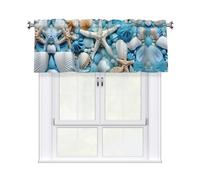 YYHWHJDE Rideaux courts avec tringle à cantonnière 137,2 x 45,7 cm Motif océan, mer, plage, coquillages, étoile de mer, bleu - Pour cuisine, salle de bain, chambre à coucher, studio - S'adapte à la