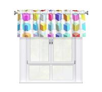 YYHWHJDE Rideaux courts avec tringle à cantonnière - 137 x 45 cm - Motifs cubes colorés imprimés - Pour cuisine, salle de bain, chambre à coucher, studio - Compatibles avec la plupart des tringles à
