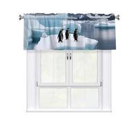 YYHWHJDE Rideaux courts avec tringle à cantonnière - Imprimé pingouins sur l'iceberg - Pour cuisine, salle de bain, buanderie, studio - 137 x 45 cm - Compatibles avec la plupart des tringles à rideaux