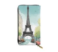 YYHWHJDE Romantique Paris Tour Eiffel Bycicle Image Cuir de qualité Portefeuille Long Pochette Conçu pour les filles et les femmes Élégant 19 x 10,5 cm, Noir , Taille unique