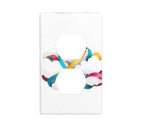 YYHWHJDE Ruban coloré sur des nuages blancs imprimés double prise murale panneau mural plaque de couverture de prise électrique décoration résistant à la chaleur 11,4 x 7 cm